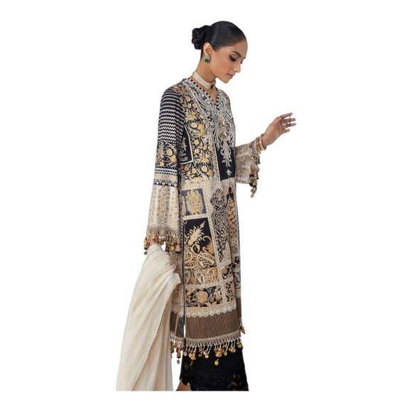 Sana Safinaz Black & Gold Embroidered Tunic – Designer Top - Picture 8 of 11